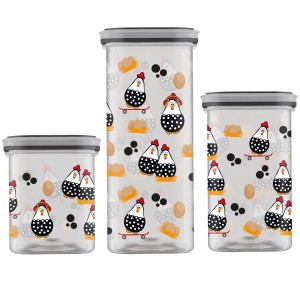 Kit 3 Potes Organizador com Estampa de Galinhas Cozinha
