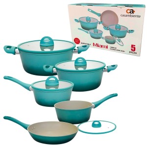Jogo de Panelas de Indução Cerâmico Miami Verde 5 Peças