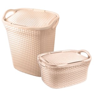 Kit Com 2 Cestos De Roupa Para Lavanderia E Banheiro Bege