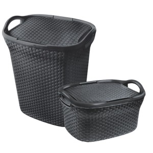 Kit Com 2 Cestos De Roupa Para Lavanderia E Banheiro Preto