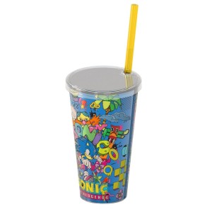 Copo Infantil Sonic 500ml - Com Tampa e Canudo Sega