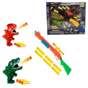 Brinquedo Lança Dardos Grande com Refil E Dinossauros Com Ovos Colorido