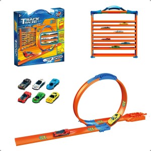 Brinquedo Pista Com Lançador e Maleta de Carrinhos 3 em 1