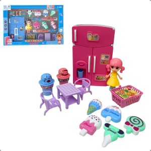 Brinquedo Kit Mini Cozinha Sorveteria 16 Peças Rosa e Azul